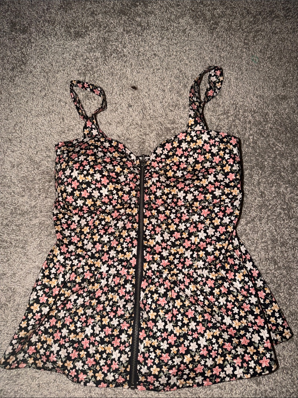 Papaya Black Floral Zip-Front Muscle Tee